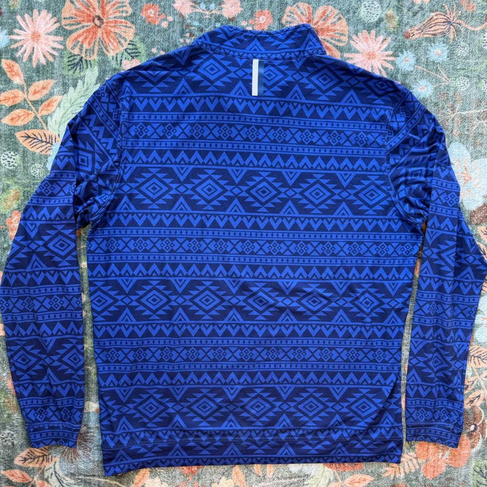 Rhoback Mens Large Blue Aztec Geometric Performance Quarter Zip Pullover Golf - Picture 7 of 8